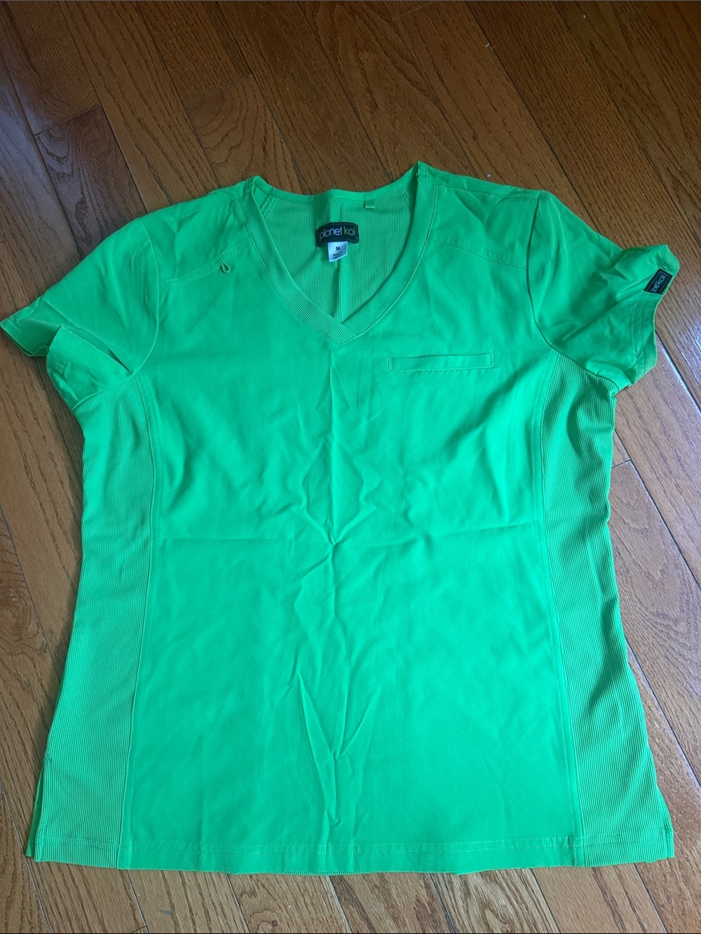 Woman Neon Green V-Neck Scrub Tunic Top
